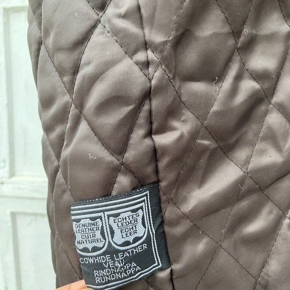 Vintage Petroff Cowhide Leather Coat w/ Removable Faux Fur Collar Quilted Lining - Picture 13 of 16